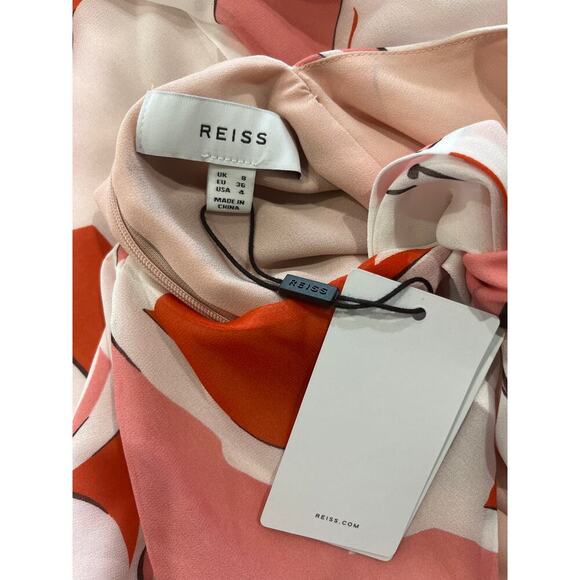 NWT Reiss Becci Printed Sleeveless Open Back Midi Dress in Red Sz 4 - Picture 4 of 10